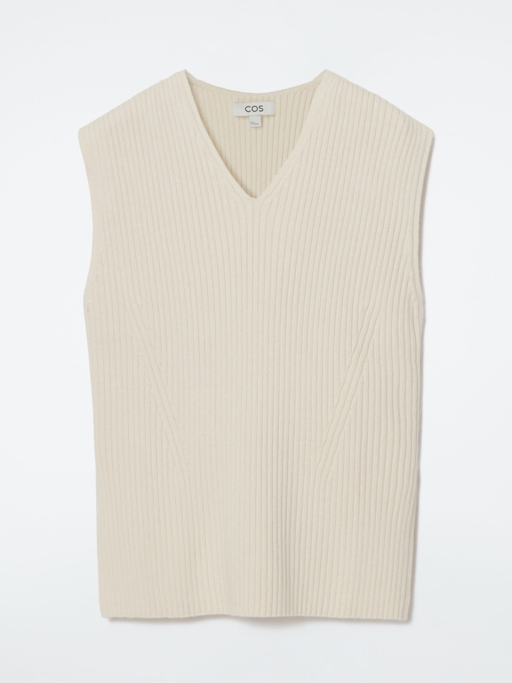 COS - Ribbed V-Neck Hooded Tank Top Sweater Vest in Cream